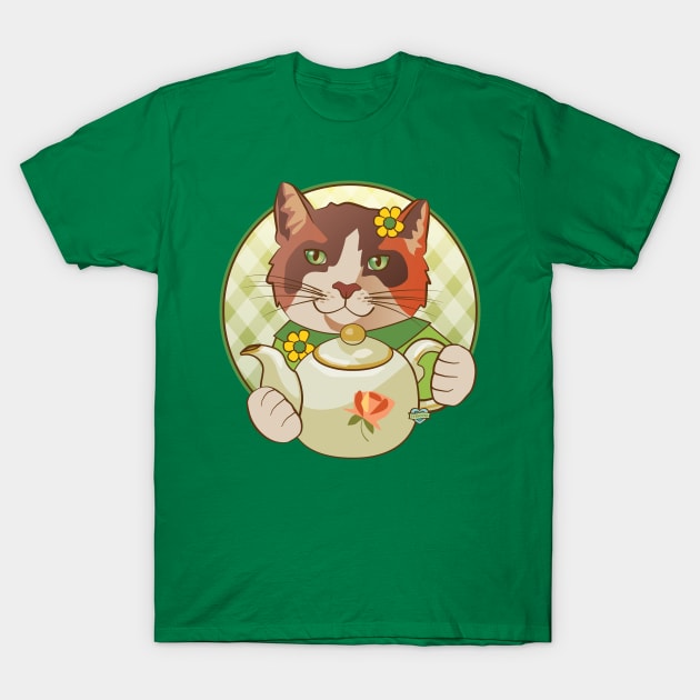 Calico Cat and Tea T-Shirt by Sue Cervenka